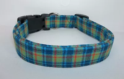 Mad For Plaid Terri's Dog Collar Handmade Adjustable Boys Navy Green Fabric • $9.95