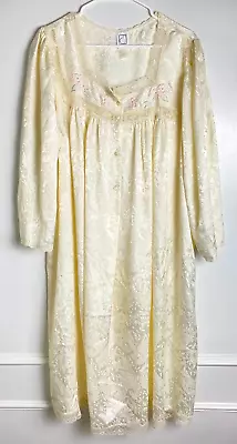VINATAGE Eve Stillman Nightgown Cream Long Sleeve Floral Embroidery Lace SIZE 1X • $20