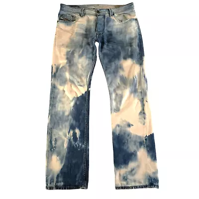 Diesel Jeans Larkee Mens Size 34 X 32 Reg Straight Acid Washed Bleached Blue • $44.99