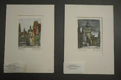 Vintage Original Radierung Signed Mini Kunstler Print Lot Of 2 • $49.99