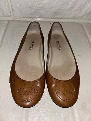 Michael Kors Beautiful Ballet Flats Brown Carmel Khaki Tan  Thick Leather  6.5 • $25