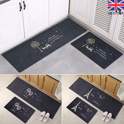 2pcs Kitchen Floor Mat Rubber Backing Doormat Runner Rug Set Washable Non-Slip • £11.70