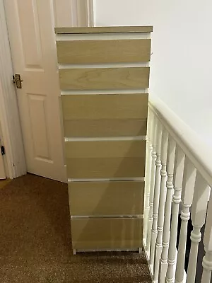 IKEA Malm Chest Of 6 Drawers Oak Veneer/Mirror Glass • £55