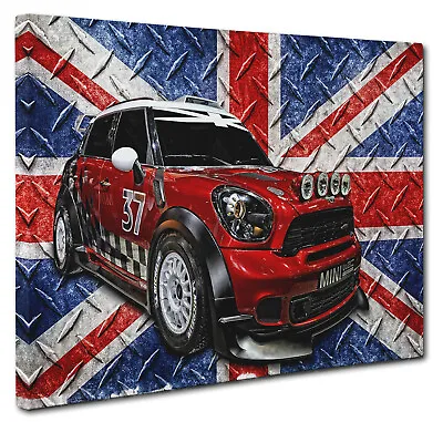 Mini Cooper Rally Car Canvas Picture Print Union Jack Wall Art Size A1 51x76cm • £23.95