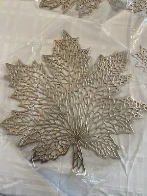 Gold Vinyl Placemats Maple Leaf Design In Original Plastic Set Of 4 • $18
