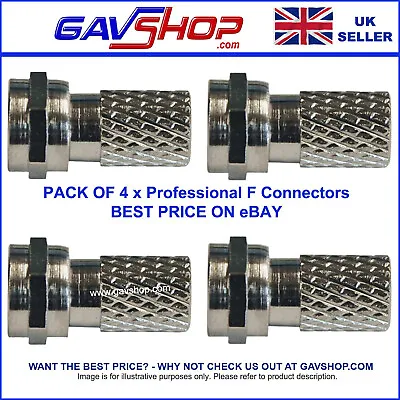 Professional F Plug Satellite Sky Virgin Box Lead Connector (4 Pack) - F282GC • £2.50