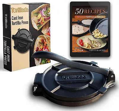 Tortillada – Tortilla Press Quesadilla/Roti Maker (20 Cm) Cast Iron With Rec • £48.58