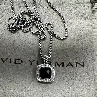 DAVID YURMAN Albion Sterling Silver 7mm Black Onyx Pave Diamond Necklace 20in • $199