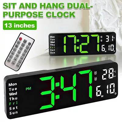 LED Wall-Mounted Large Digital Wall Clock Temp Date Week Display Remote Control • $33.99