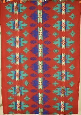 Vintage 50's Camp Blanket Native American Indian Design & Vibrant Red Color! • $375