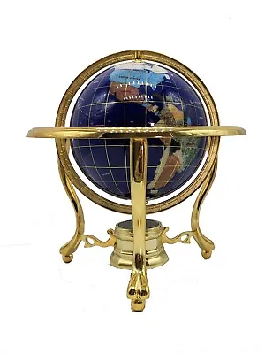 10  Tall Blue Lapis Ocean Table Top Gemstone World Globe With Gold Tripod • $105
