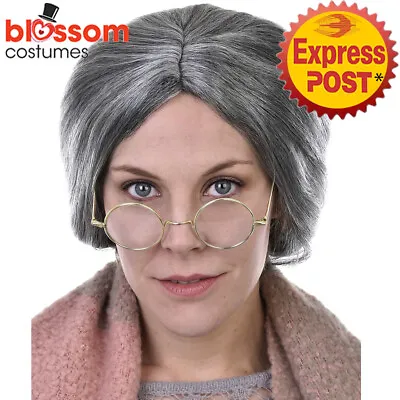 W709 Grandma Grey Wig Hair Old Lady Woman Grey Granny Mrs Clause Cosplay Costume • $15.32