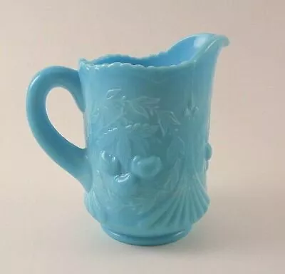 Vintage WREATHED CHERRY Blue Slag Glass Creamer Westmoreland/LG Wright • $24.95