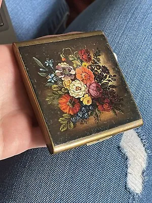 Vintage 1950s Stratton Loose Powder Compact Hand Painted Floral Design Make Up • £54.99
