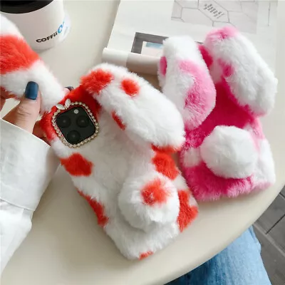 New Fuzzy Fluffy Bunny Plush Rabbit Fur Bling Glitter Rhinestone Back Case Cover • $18.58