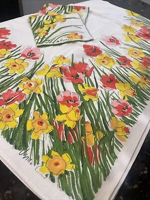 Vintage Vera Daffodil Cotton Tablecloth Set 52”x 64” Cotton Three-piece Set • $75