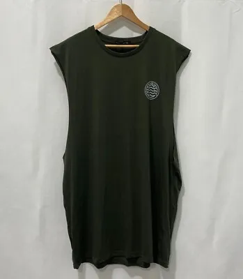 Friend Or Faux Khaki Green Sleeveless T-Shirt Vest With Back Print • £15