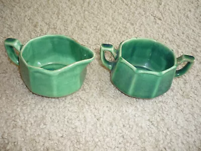 Lovely Vintage Green Creamer & Sugar Bowl 1930's/  Likely Mt. Clemens Pottery • $42