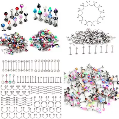 $9.99 • Buy 110pcs Wholesale Bulk Lots Body Piercing Eyebrow Jewelry Belly Tongue Bar Ring