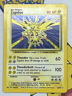 Pokemon Card Zapdos 16/102 Base Set  WOTC Vintage Original. • $58