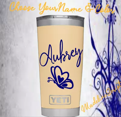 Monogram Personalized Vinyl Decal For Ramblers Tumblers  Cups Butterfly & Name • $3