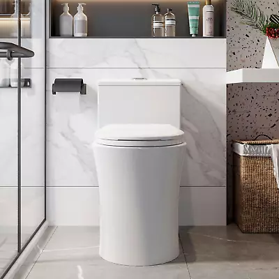 Dual Flush One Piece Toilet W/ Elongated Seat ADA Heigh For Modern Bath • $256.49