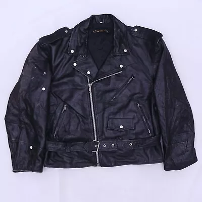 C5523 VTG Men's Full Zip Motorcycle Leather Biker Jacket Size L • $39.99