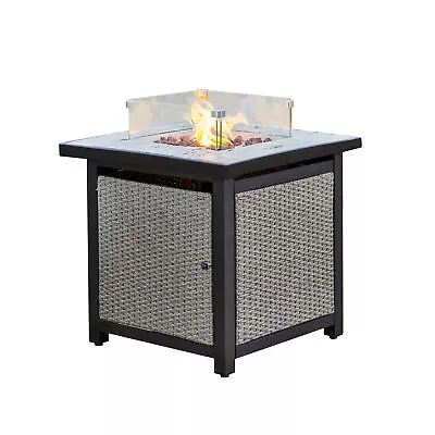 Outdoor Garden Rattan Propane Gas Fire Pit Table Smokeless Firepit • £428.98