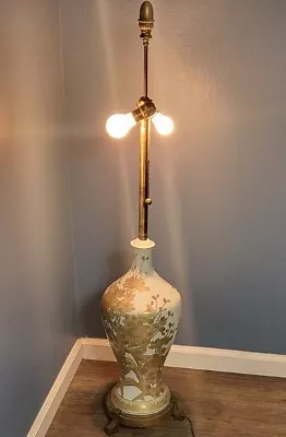 Marbro Lamp Vintage 50  Tall Asian Style Porcelain Yellow Floral Vase Lamp • $700