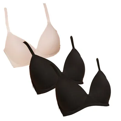 3 PACK - Ex M&S Non Wired Full Cup T-Shirt Bra In Black And Nude Size 32 - 38 • £14.95