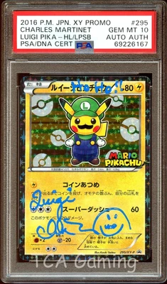 $1125 • Buy PSA 10 GEM MINT + AUTO Luigi Pikachu 295/XY-P Charles Martinet Pokemon Card CS21
