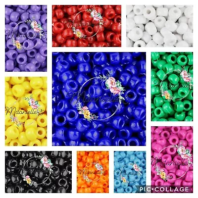 £2.95 • Buy 3 For 2 100 9x6mm OPAQUE PONY BEADS SINGLE COLOURS Barrel Dummy Clips Crafts