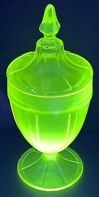 Fenton Iridescent URANIUM Glass Candy Dish W/ Lid !!!GLOWS!!! Vaseline Vintage • $46