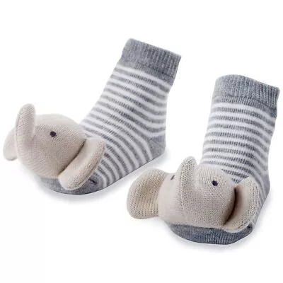 Mud Pie E3 Kids Baby Boy Or Girl Elephant Rattle Toe Socks 0-12M 11040011 • $16.14