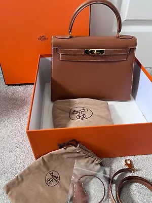 Stunning Full Set Hermes Kelly 28 Epsom Sellier Bag In Gold With GHW Box & Strap • £11950