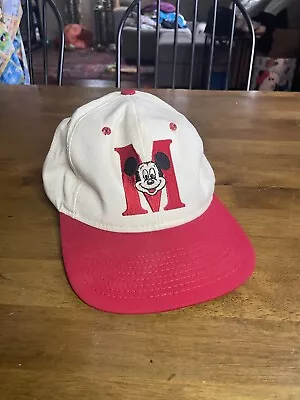 Vintage Mickey Mouse Hat Snapback One Size White Red Walt Disney Cap USA Logo • $6