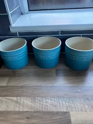 Le Creuset Ceramic ￼pots  Set Of 3 Aqua Blue 0.8L Storage Jars Read Description • £30