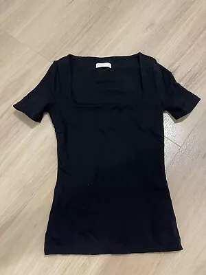 Kookai Stretchy Cotton/nylon Top 0 XS-S Small Black Square Neckline Basic Tshirt • $9.99