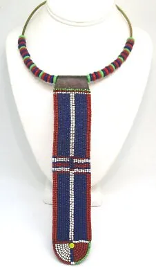 Brass Torque Necklace W Maasai Earring Pendant And Glass Beads  Pendant: 8  • $63.20