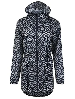 Womens Navy Line Rain Mac RainCoat Festival Jacket Kagool Showerproof *LICK* • £11.95