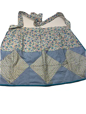 Vtg Waist Tie Patch Work Apron Appears To Be Unused Blue Pink Gold Large • $14.99