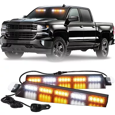 34  40 LED Emergency Strobe Visor Light Bar W/Takedown Windshield Amber White • $95.99