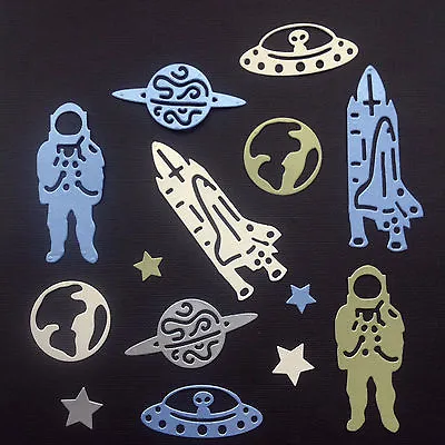 Outer-Space Astronaut Die Cut Shapes - Assorted Colours In Sets Of 14 • £2.25