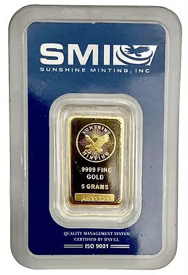 5 Gram Sunshine Mint .9999 Fine Gold Bar In Assay  • $406