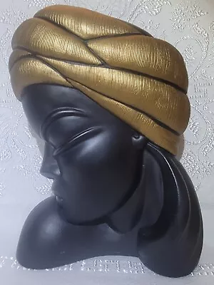 VINTAGE RETRO CHALKWARE PLASTER BLACK LADY WALL HEAD AFRICAN STATUE 50's • £72.39