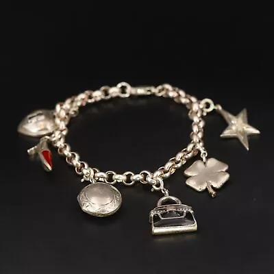 VTG Sterling Silver - Clover Women's Purse Heel Star 7.5  Charm Bracelet - 32g • $4.25