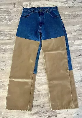 SCHEELS OUTFITTERS Men's 32 X 32 Hunting Blue Denim Jeans Tan Brush Guard Pants • $14.99