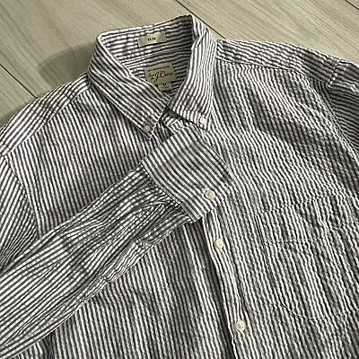 J Crew Men's Slim Seersucker Shirt - Size Medium - Blue/white Stripe • $16.99