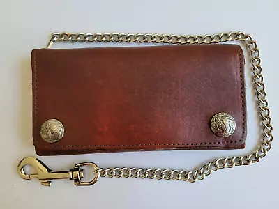 Rustic  Genuine Leather Biker 7  Wallet W/ Chain & Buffalo Snap Tracker Wallet • $39.75