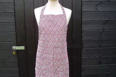 100% Cotton Apron. Full Length  Red & White  Modern Circles .  New Design • £5.99